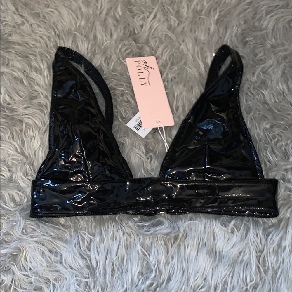 Oh Polly Black Faux Leather Bralettes